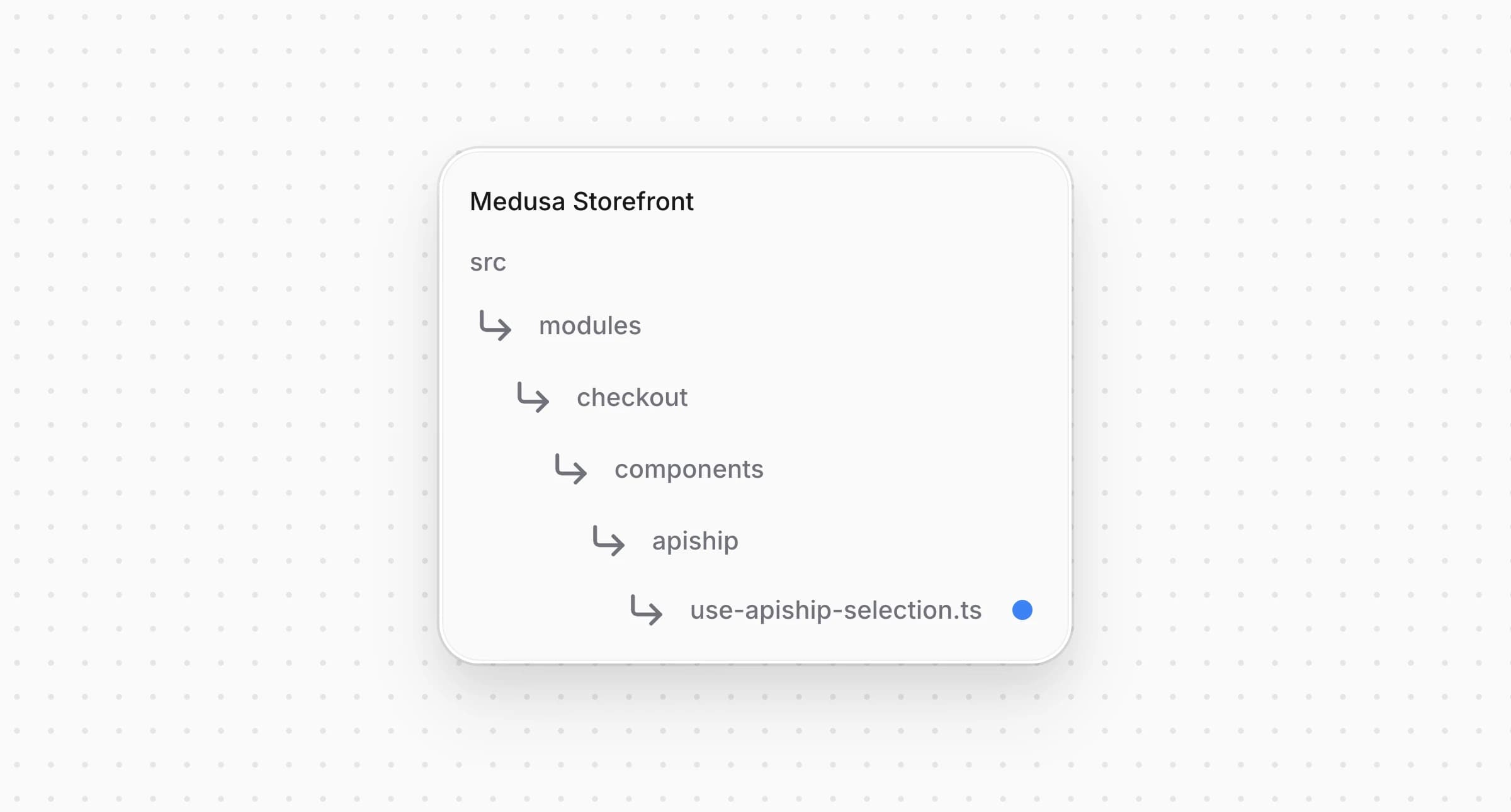 Структура проекта Medusa Storefront после создания файла для хука выбора ApiShip